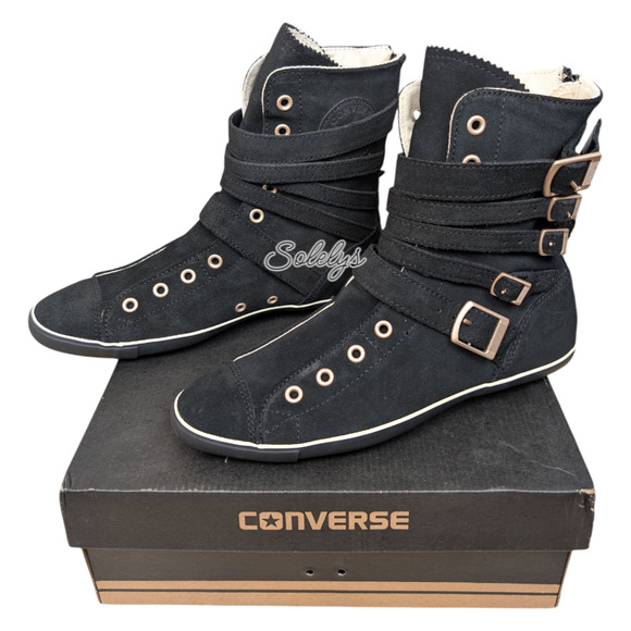 Converse 2012 Multi 5 Strap Buckle XHI Calf Hi Black Suede Sneaker Boot 7.5 RARE - Picture 4 of 14
